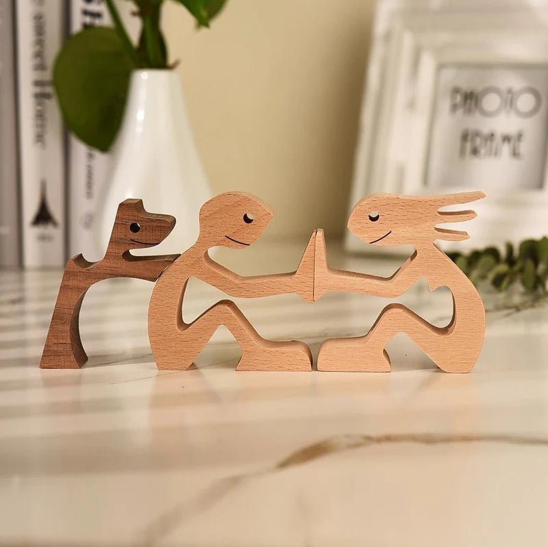 Symboliczna Drewniana Figura Człowieka i Psa - C