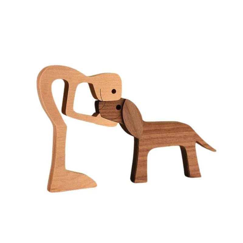 Symboliczna Drewniana Figura Człowieka i Psa - A