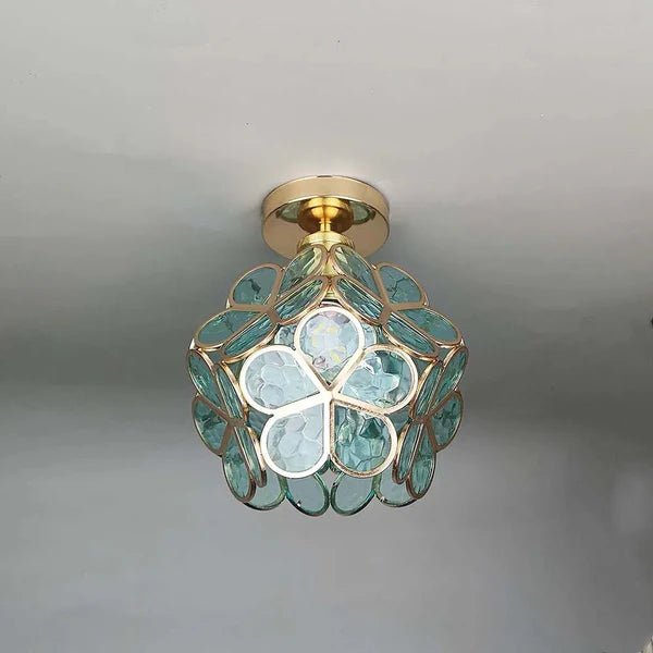 Szklana Lampa Sufitowa w Stylu Kwiatowym - Zielony