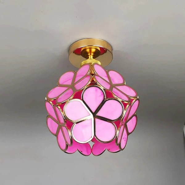 Szklana Lampa Sufitowa w Stylu Kwiatowym - Różowy