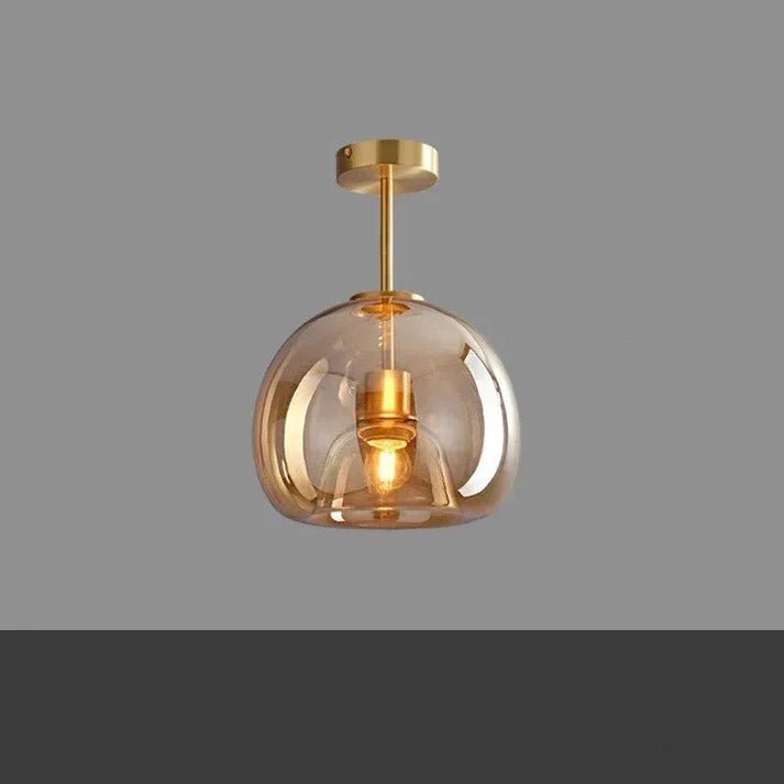 Szklana lampa sufitowa z miedzianymi akcentami - Bursztynowy A
