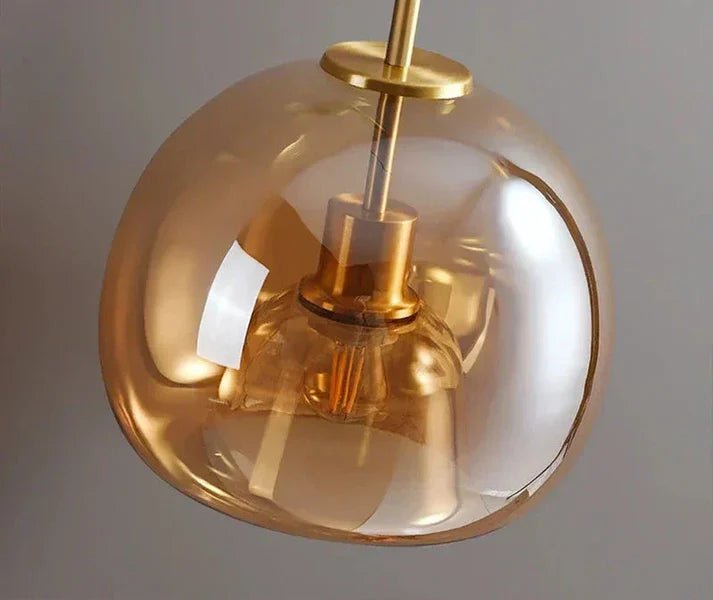 Szklana lampa sufitowa z miedzianymi akcentami - Bursztynowy B