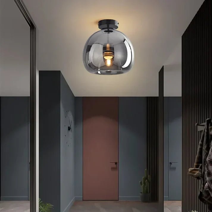 Szklana lampa sufitowa z miedzianymi akcentami - Bursztynowy B