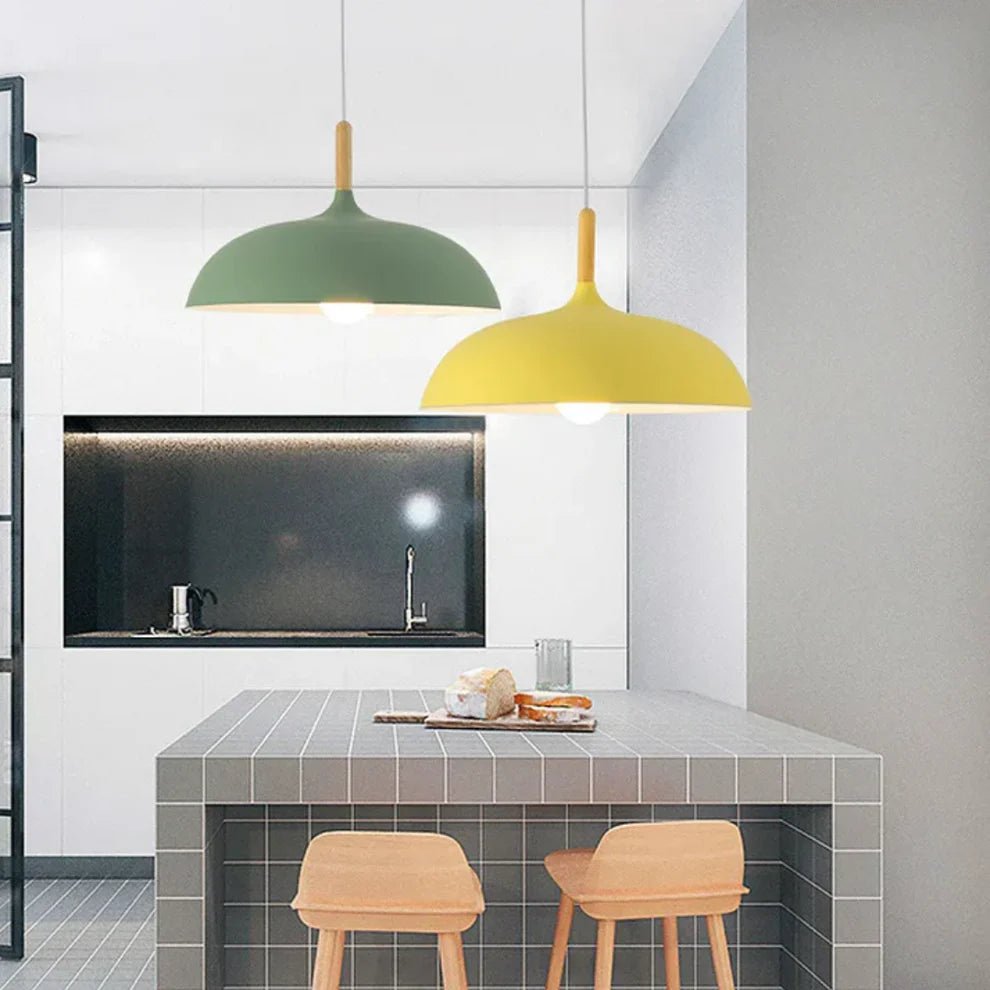 Wisząca lampa z drewna i aluminium - Żółty
