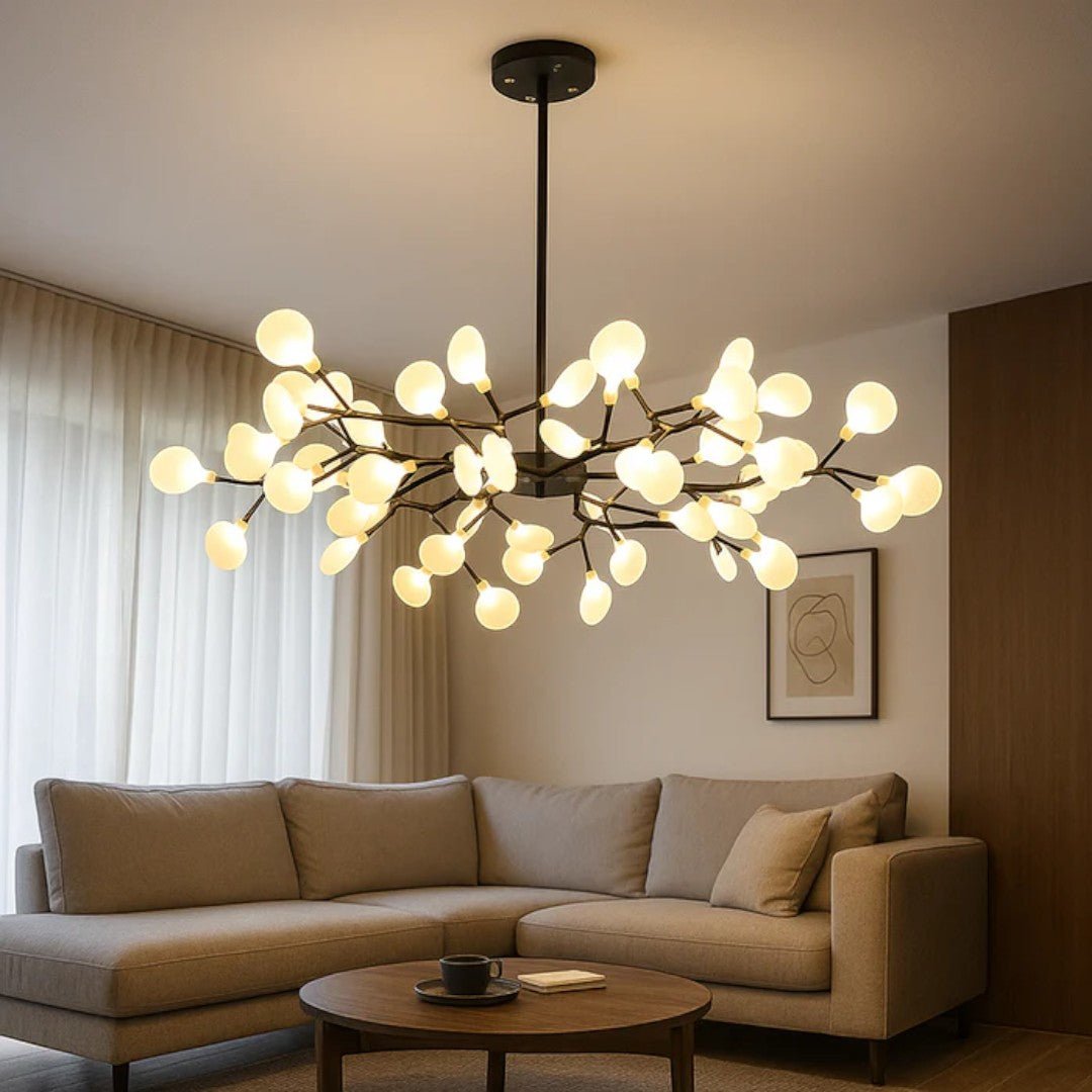 Żyrandol sufitowy z rozgałęzioną konstrukcją i elementami akrylowymi - Czarny