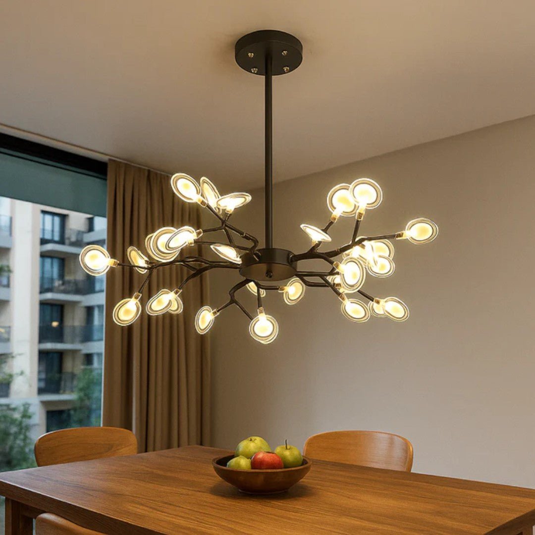 Żyrandol sufitowy z rozgałęzioną konstrukcją i elementami akrylowymi - Czarny